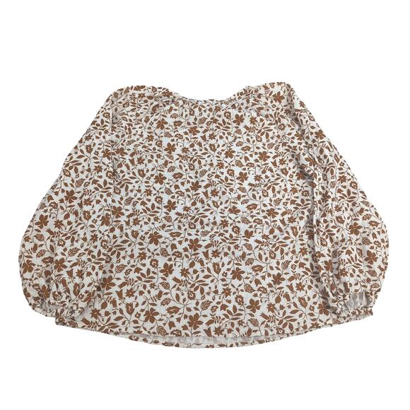 EUC Old Navy Cotton Floral Gold Blouse Women XS Scrunchy Hem - Picture 3 of 7